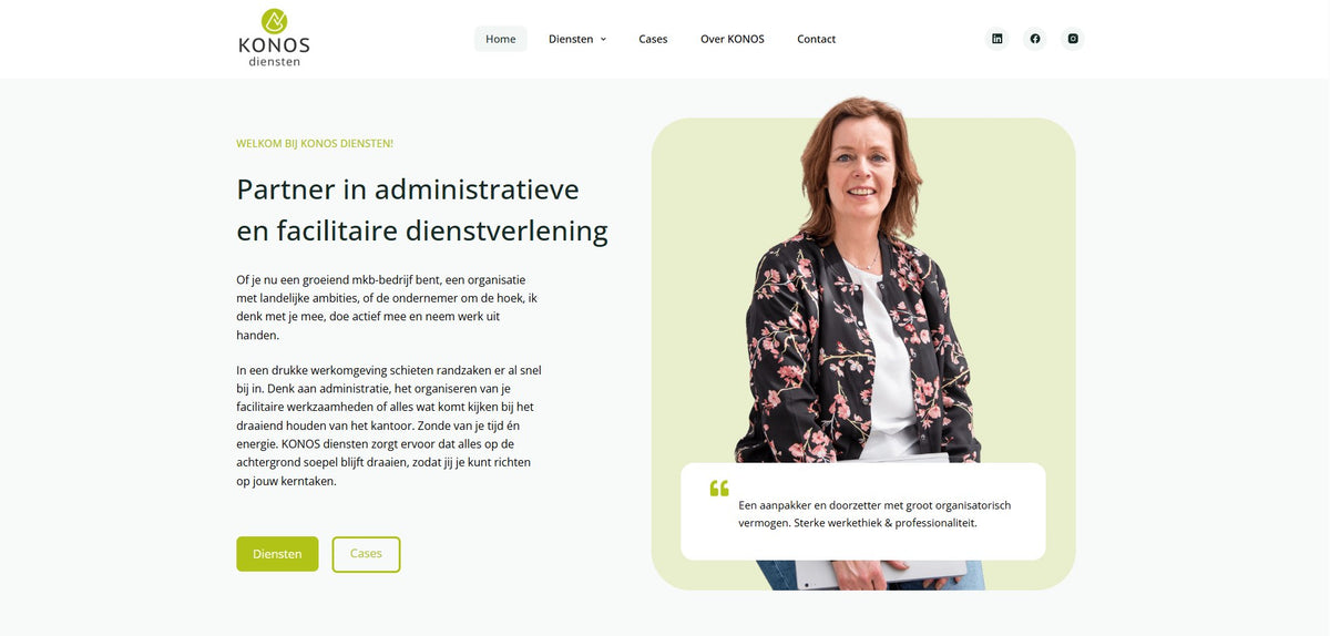 Homepage van de website van Konos Diensten
