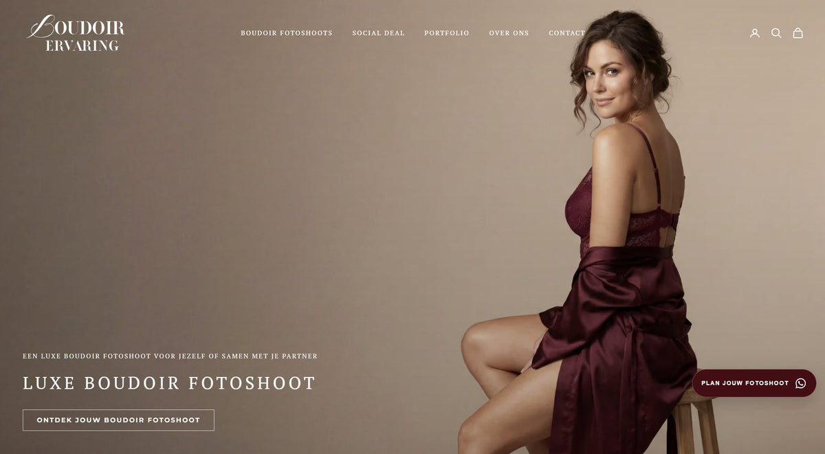Homepage van de Shopify-webshop van Boudoir Ervaring