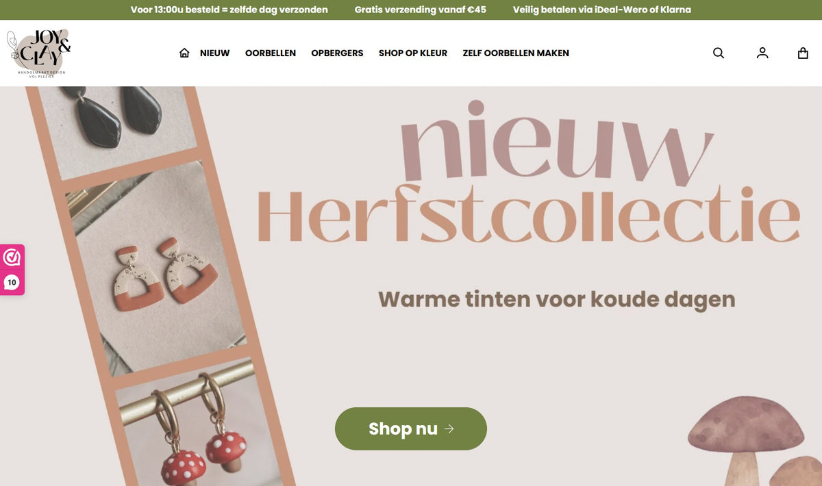 Homepage van de Shopify-webshop van Joy & Clay