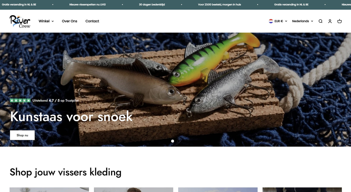 Homepage van de Shopify-webshop van River Crew