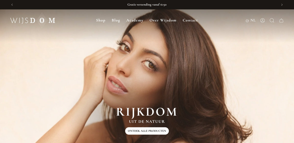 Homepage van Wijsdom met de merkboodschap Rijkdom uit de natuur